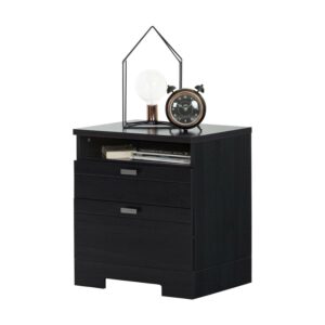 South Shore Reevo Nightstand with Drawers and Cord Catcher Black
