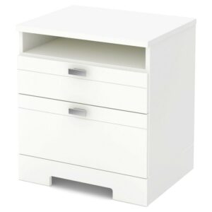 South Shore Reevo Nightstand with Drawers and Cord Catcher White