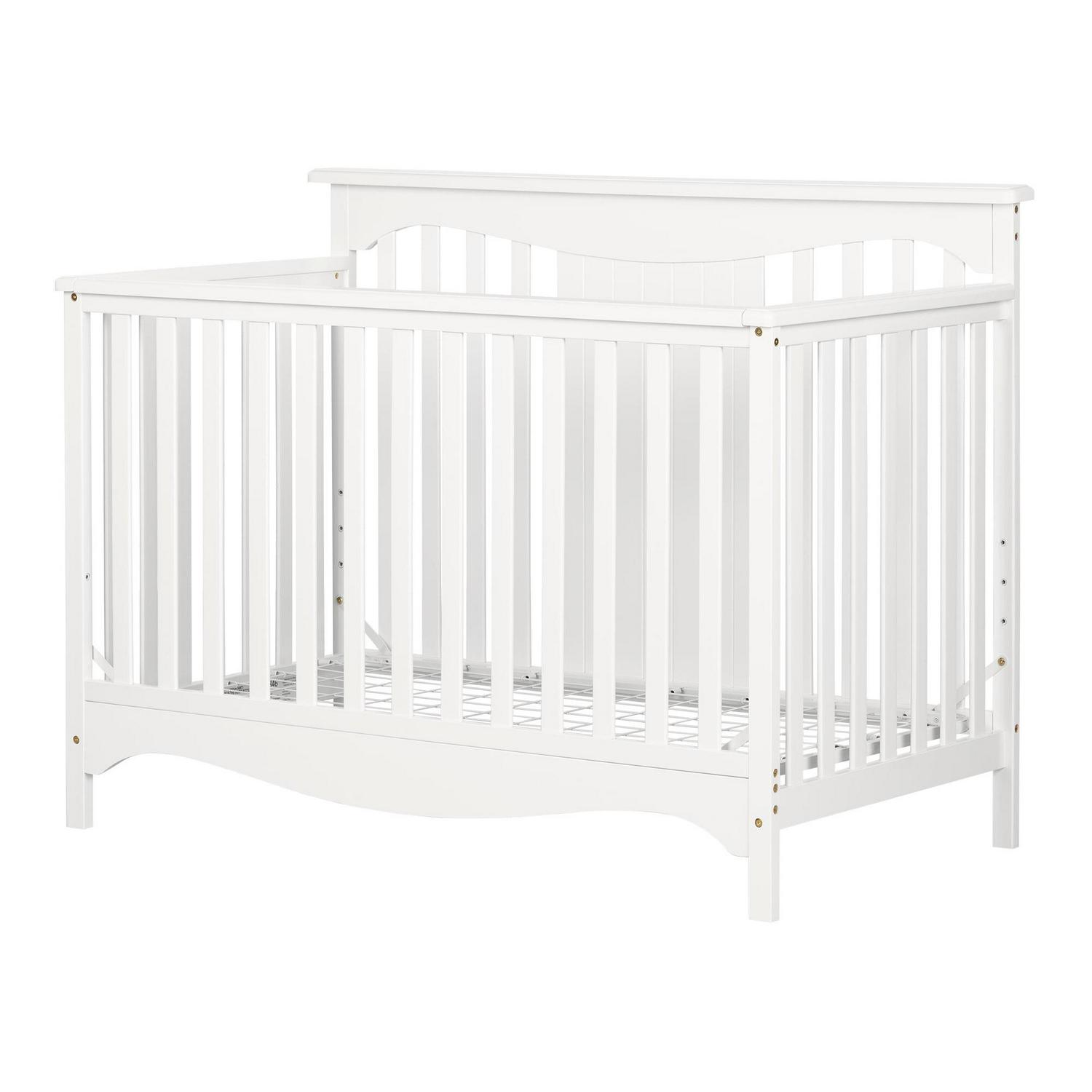 South Shore Baby Crib - 4 Heights with Toddler Rail Pure White Savannah-Color:White