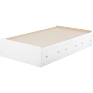 South Shore Summertime Twin Storage Bed 39'' with 3 Drawers, White and Maple
