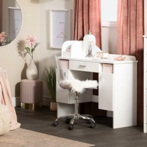 South Shore Tiara Contemporary 2-Door Makeup Desk with Baskets, White
