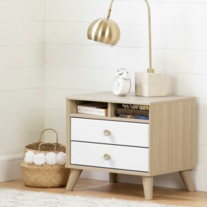 South Shore Yodi Scandinavian 2-Drawer Nightstand with Storage, Soft Elm & White