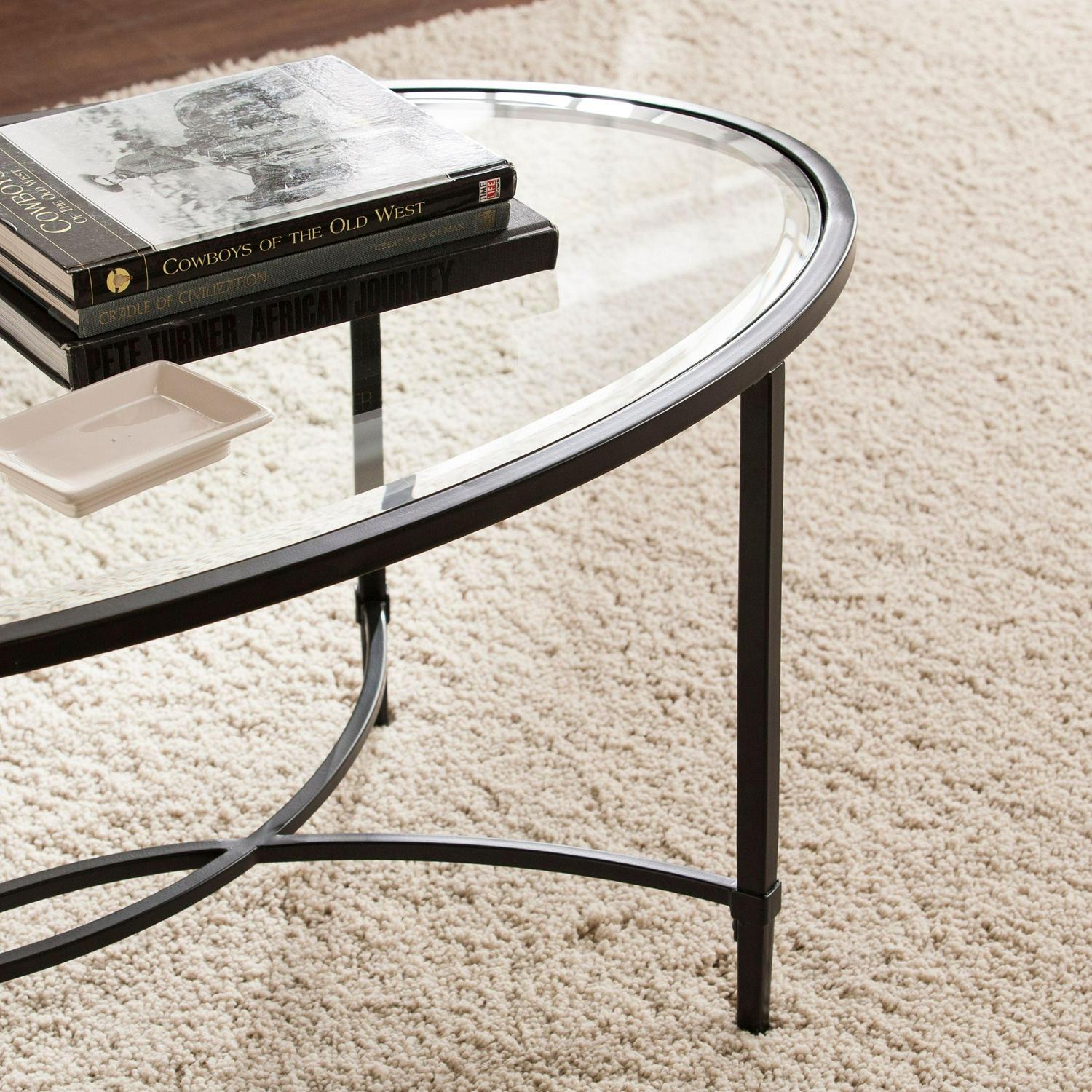 Southern Enterprises Quibilah Metal/Glass Oval Coffee Table - Image 14