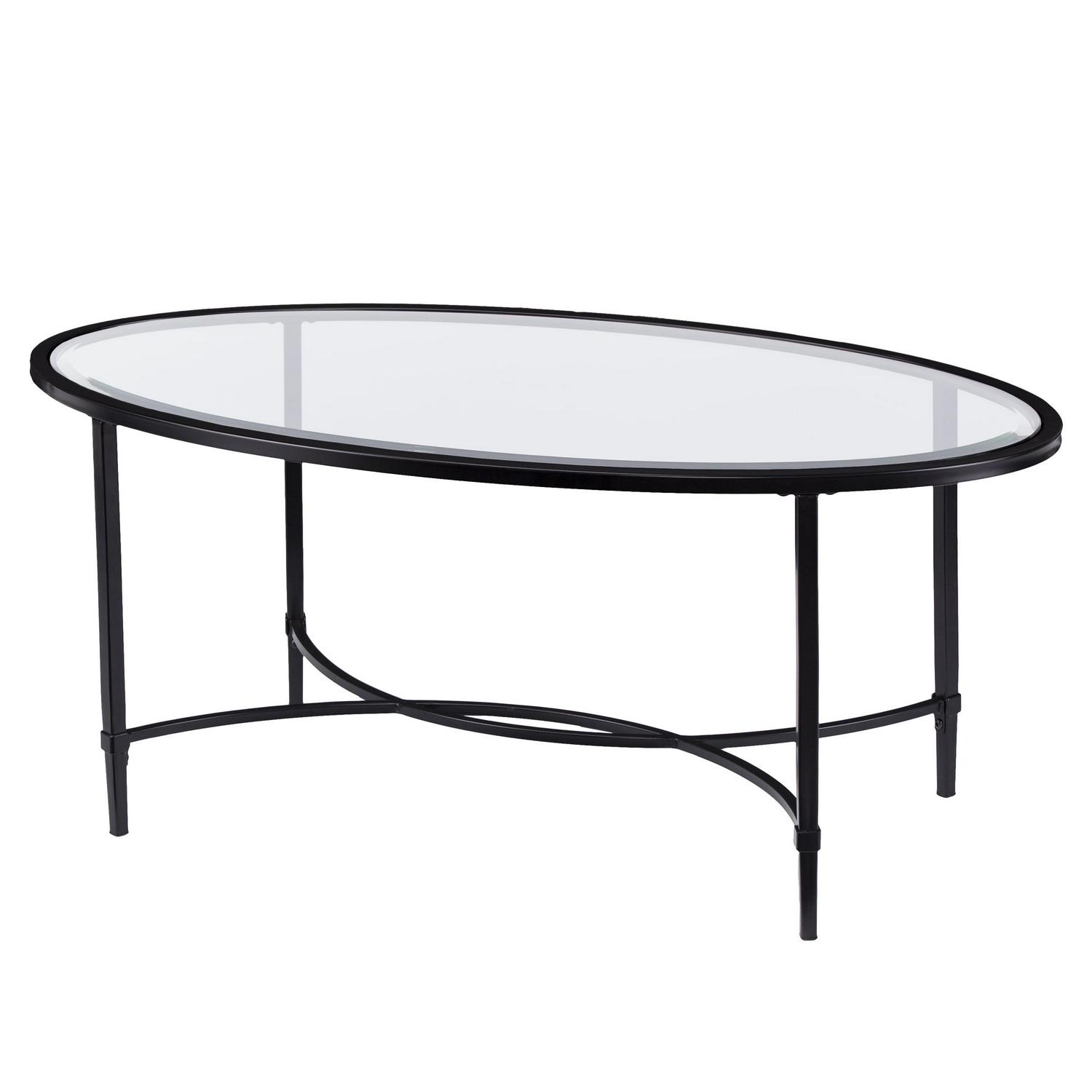 Southern Enterprises Quibilah Metal/Glass Oval Coffee Table - Image 21