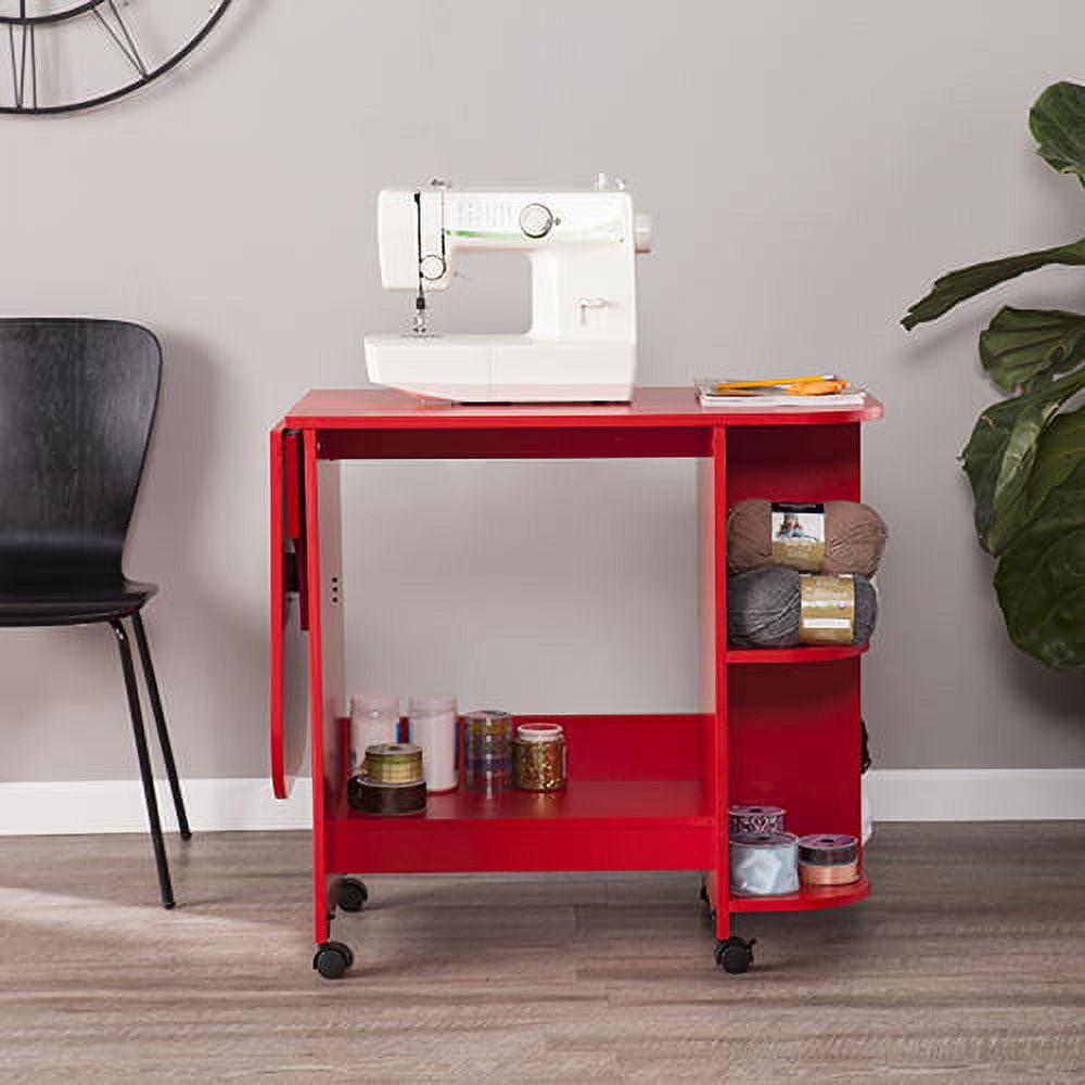 Southern Enterprises Expandable Rolling Sewing Table/Craft Station, Universal Style, Farmhouse Red - Image 3