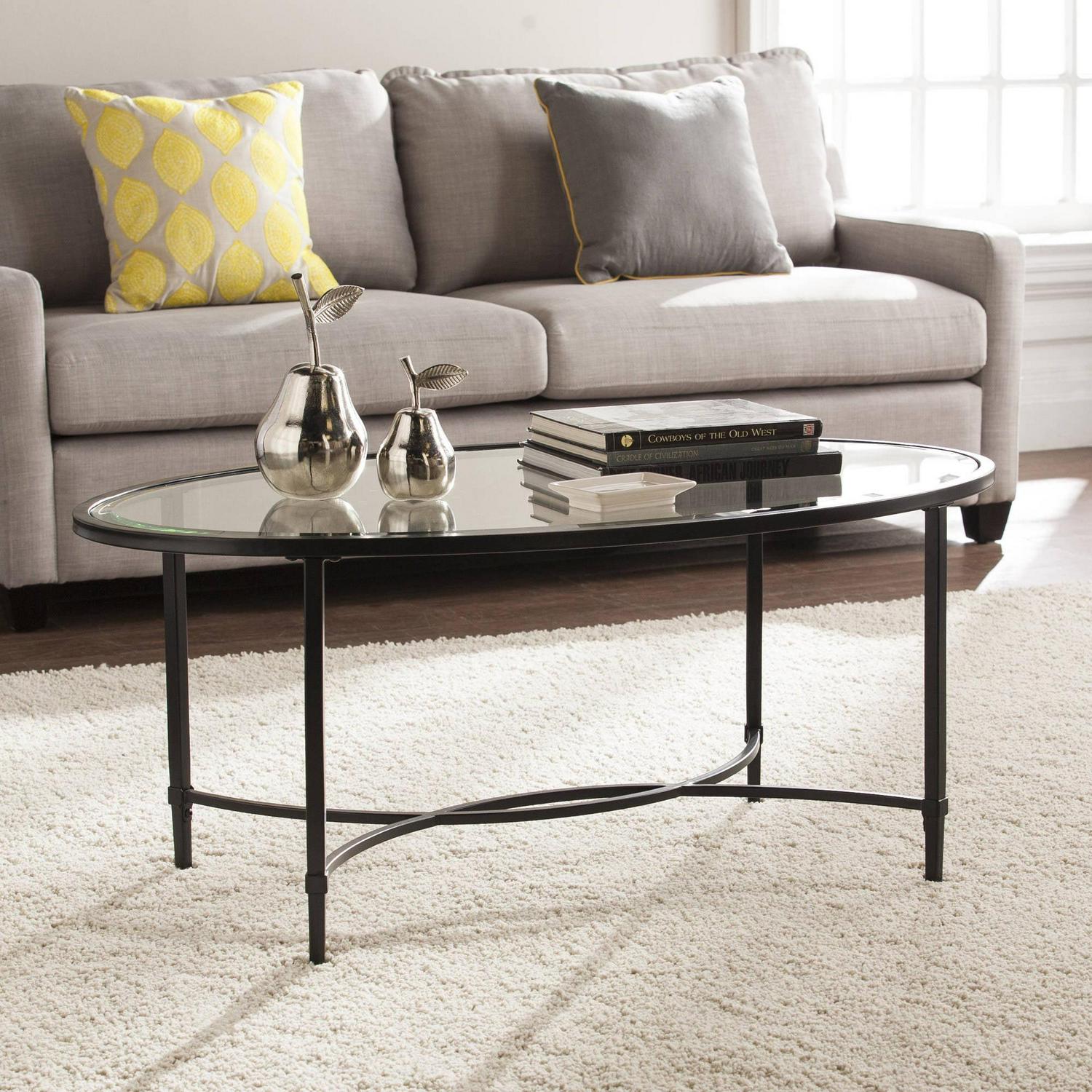 Southern Enterprises Quibilah Metal/Glass Oval Coffee Table