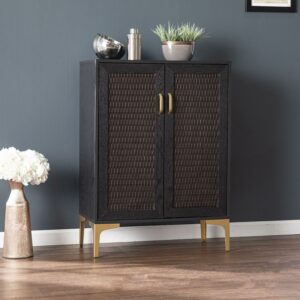 Southern Enterprises Ranci Transitional Style Two-Door Bar Cabinet in Black and Fold Finish