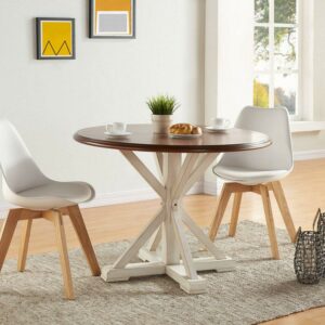 SEI Furniture Barrisdale Farmhouse Round Dining Table in Brown and White