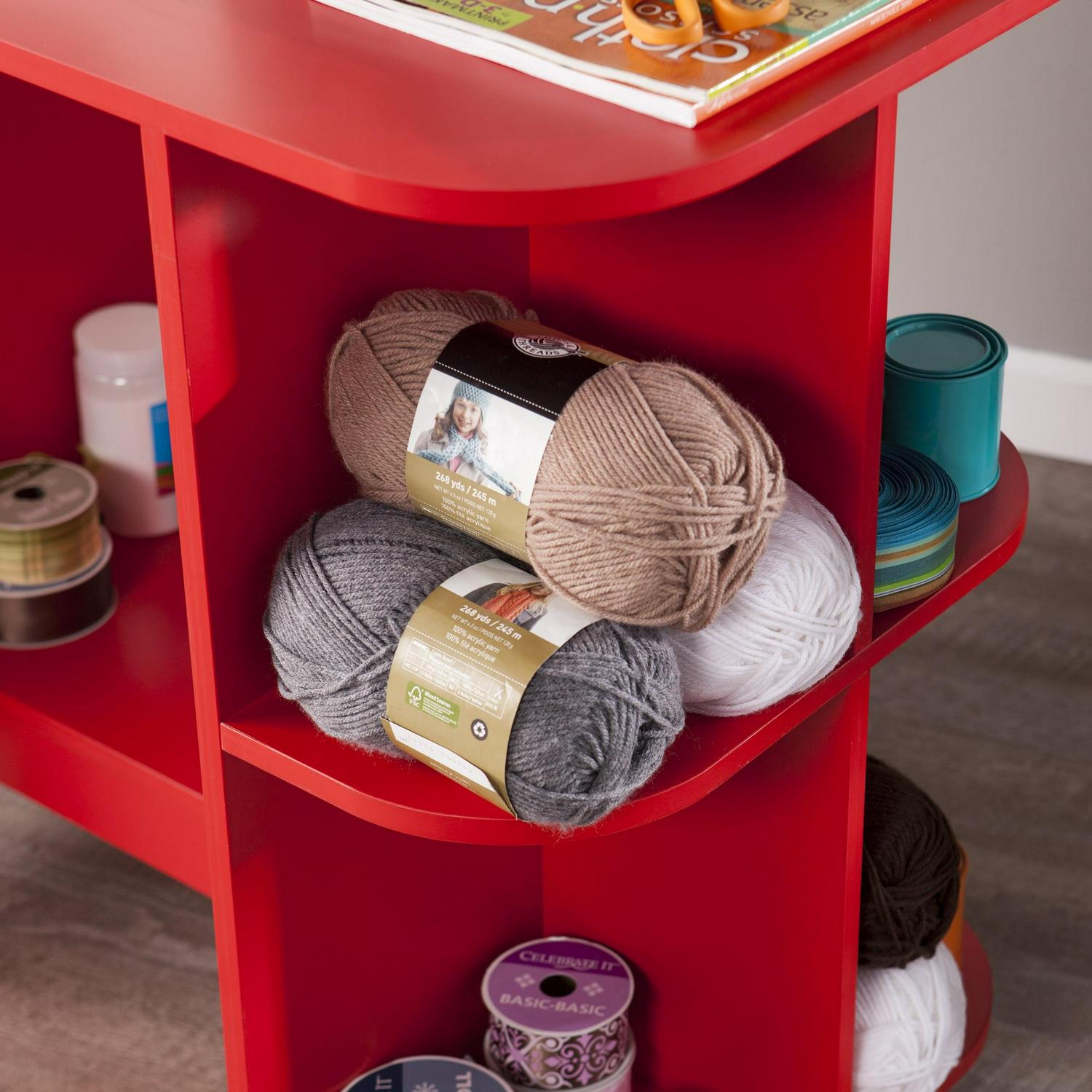 Southern Enterprises Expandable Rolling Sewing Table/Craft Station, Universal Style, Farmhouse Red - Image 27