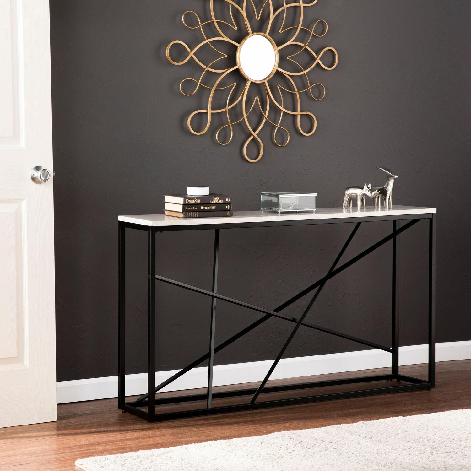 Southern Enterprises Ayrdel Modern Faux Marble 52" Console Table, Black - Image 7
