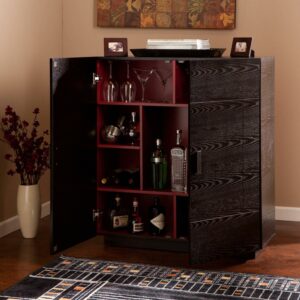 Southern Enterprises Chapli Mid-century Modern Bar Cabinet, Ebony/Red