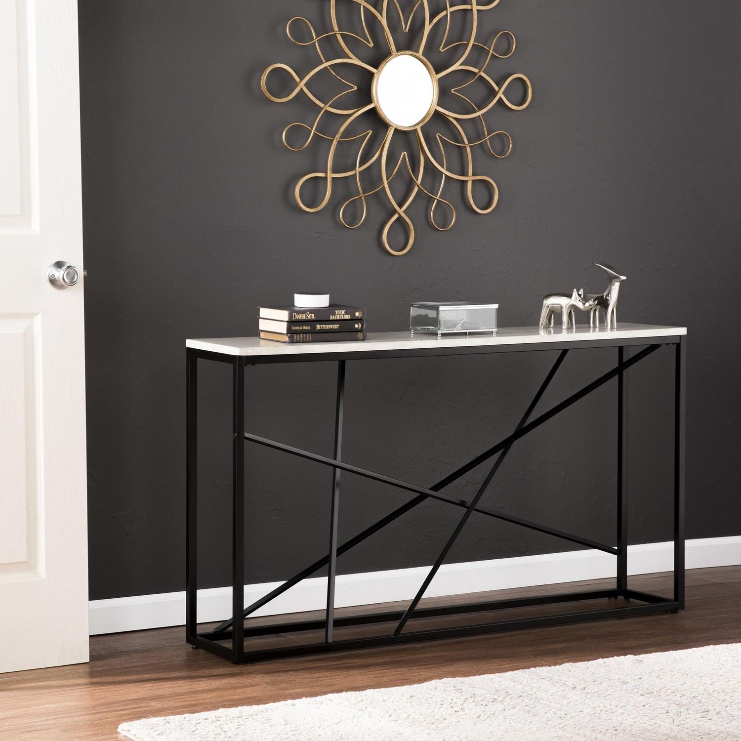 Southern Enterprises Ayrdel Modern Faux Marble 52" Console Table, Black - Image 20