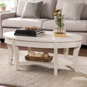 SEI Furniture Laverly Traditional Oval Cocktail Table in Whitewash