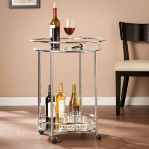 SEI Furniture Cressida Round Glass Top Bar Cart in Chrome
