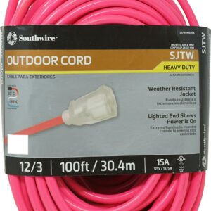 Southwire 2579SW000A 12/3 100' SJTW Neon Pink Outdoor Extension Cord