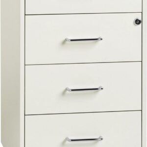 Space Solutions 18" Deep 4 Drawer Metal Mobile Organizer, 4 Box Drawers, Locking, White