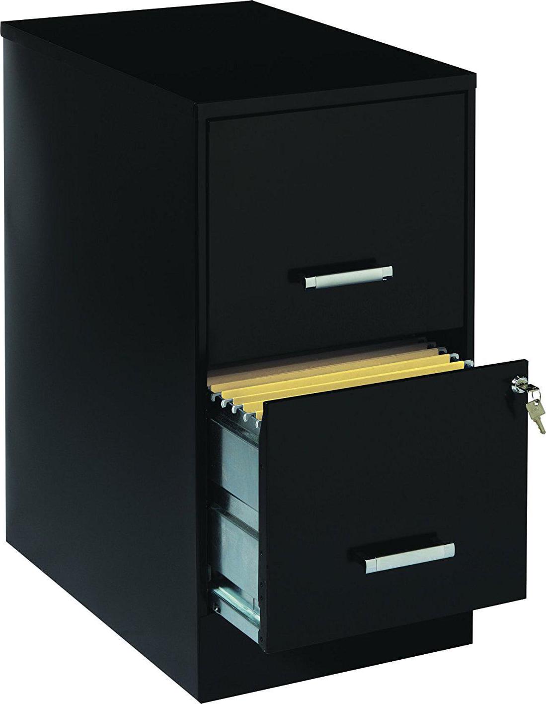 Space Solutions 22" Deep 2 Drawer Metal File Cabinet in Black - Image 2