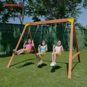 Sportspower Brooklyn Wooden Swing Set with 3 Swings, Great for Kids Aged 3-8