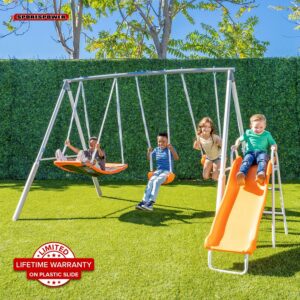 Sportspower Gladstone Metal Swing Set with Lifetime Warranty on Blow Molded Slide & Bonus Anchor Kit