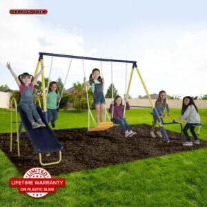 Sportspower Palmview Metal Swing Set with Teeter-Totter, Standing Swing, 5' Slide with Lifetime Warranty, & Bonus Anchor Kit, Great for Kids Aged 3-8