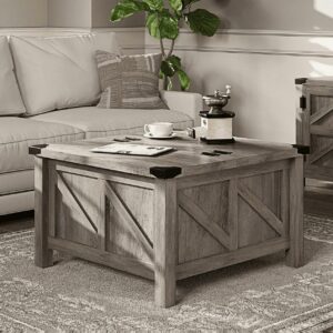 Square Coffee Table with Lift Top and Storage for Living Room, 30"x 30", Wash Grey