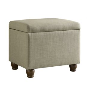 Square Fabric Upholstered Wooden Ottoman with Hidden Storage and Bun Feet, Gray and Brown- Saltoro Sherpi