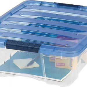 Stack And Pull Latching Flat Lid Storage Box, 6.73 Gal, 16.5" X 22" X 6.5", Clear/translucent Blue | Bundle of 5