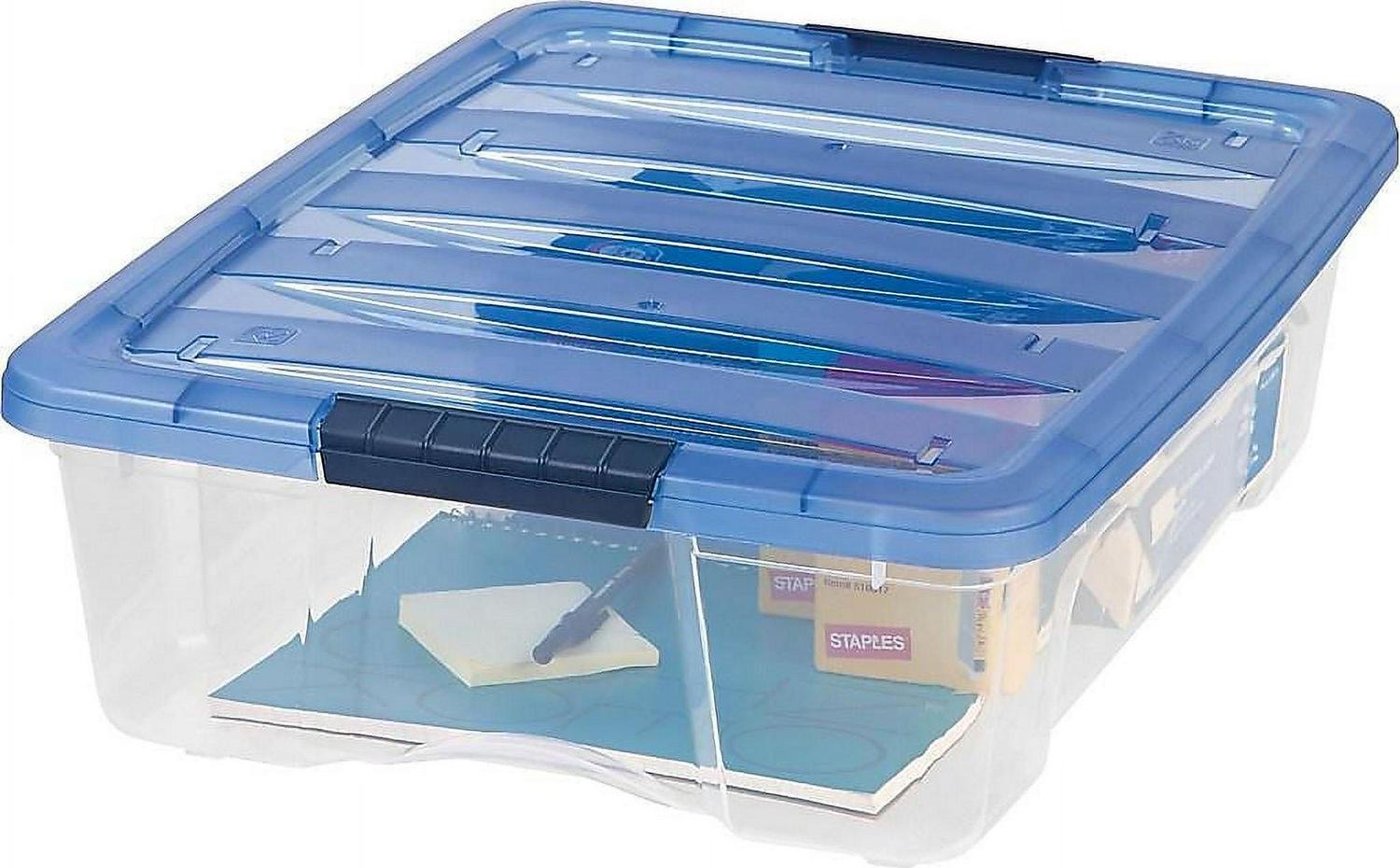 Stack And Pull Latching Flat Lid Storage Box, 6.73 Gal, 16.5" X 22" X 6.5", Clear/translucent Blue | Bundle of 5