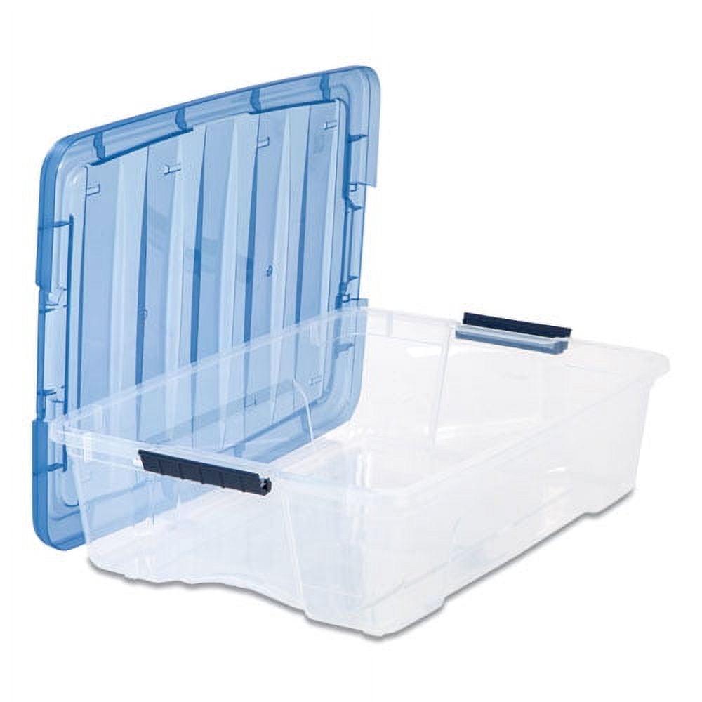 Stack And Pull Latching Flat Lid Storage Box, 6.73 Gal, 16.5" X 22" X 6.5", Clear/translucent Blue | Bundle of 5 - Image 3