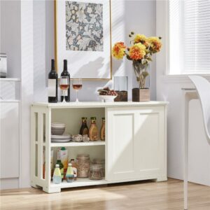 Renwick Stackable Buffet Cabinet with Sliding Door Sideboard Storage Cabinet Antique White