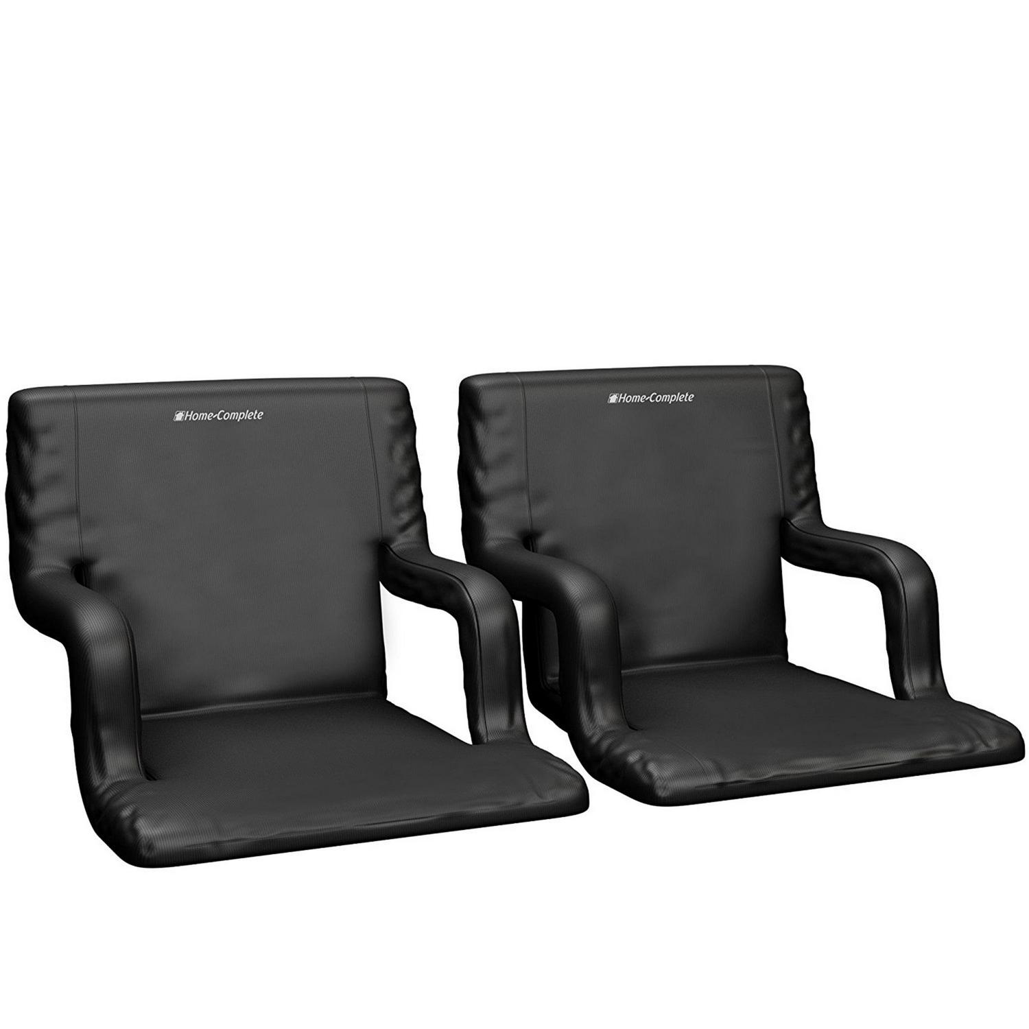 Home-Complete Stadium Seat 2-Pack with Padded Back Support (Black)