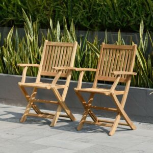 Standford 2-piece Patio Folding Armchairs | Certified Teak | Ideal for Outdoors and Indoors Natural Wood Color