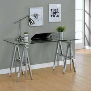 Statham Glass Top Adjustable Writing Desk Clear and Chrome