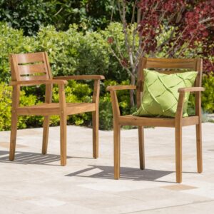 Stella Outdoor Acacia Wood Dining Chairs, Set of 2, Teak Finish)