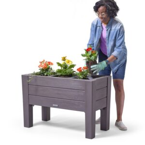 Step2 Lakewood 26" Tall Dark Cedar Raised Outdoor Rectangle Resin Planter