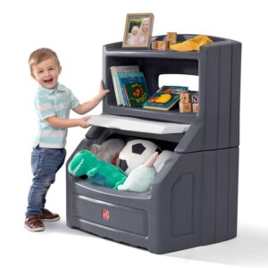 Step2 Lift & Hide Gray 38" Tall Plastic Toddler Bookcase and Kid Toy Box and Toy Storage