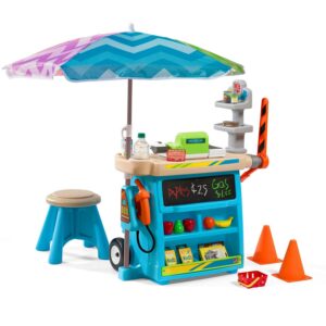 Step2 Stop & Go Market Blue Outdoor Playhouse and Kids Playset with Umbrella