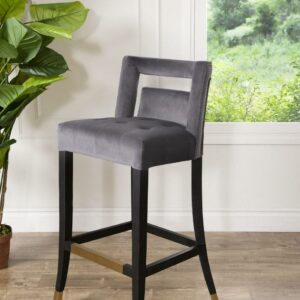 Stephanie Velvet Bar Stool, Grey