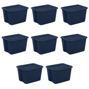 Sterilite 18 Gallon Tote Box Plastic, Ultramarine, Set of 8