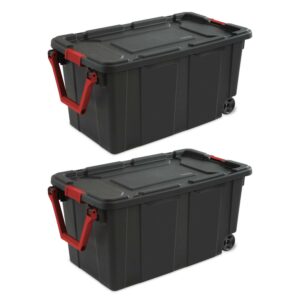 Sterilite Extra Large Storage Bin, 40 Gallon Wheeled Plastic Storage Container with Handle, Black, Pack of 2, Industrial