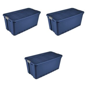 Sterilite 50 Gallon Stacker Tote Plastic, Stadium Blue, Set of 3