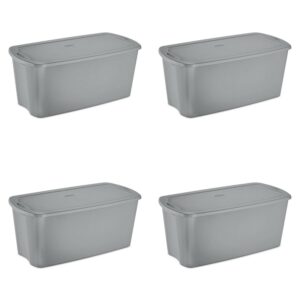 Sterilite 50 Gallon Tote, Plastic Storage Bin with Snap-on Lid, Gray, 4 Count