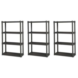 Sterilite Plastic Indoor Outdoor 4 Shelf Durable Shelving Unit, Gray 3 Pack