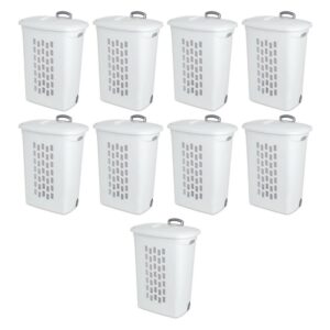 Sterilite White Laundry Hamper w/ Lift-Top, Wheels, & Pull Handle, 9 Pack