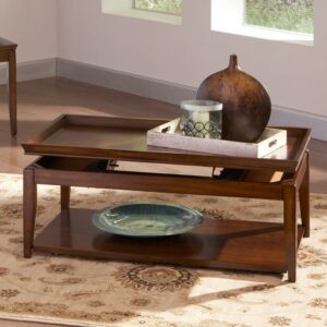 Steve Silver Clemson Traditional Wood Rectangle Lift Top Coffee Table with Shelf, Cherry