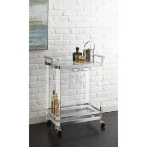Steve Silver Aerin Modern Acrylic Server or Bar Cart with Wheels, Clear