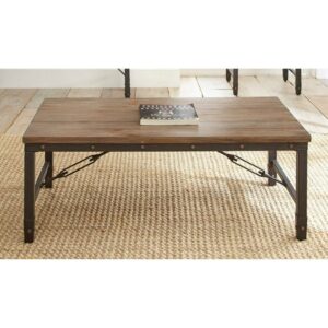 Steve Silver Jersey Rustic Industrial 48" Wood Coffee Table, Tobacco Brown