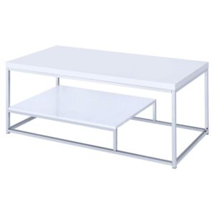 Steve Silver Lucia Metal Coffee Table, White and Chrome Metal