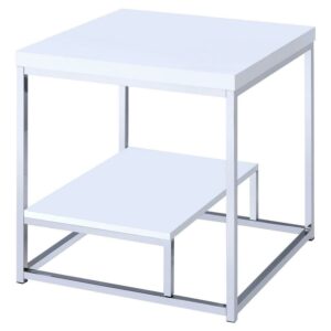 Steve Silver Lucia 24" Square End Table in White and Chrome Metal