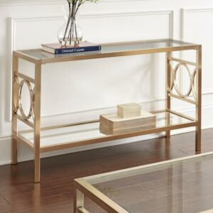 Steve Silver Olympia Glass Top Console Table, Gold Chrome